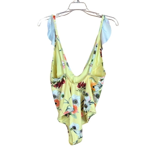 H & M Yellow Floral Deep V Neck With Ruffle Trim One Piece Swimsuit Women's 10 - Picture 5 of 12